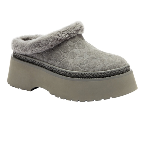 Coach Shoes - Coach Gray Fur-Lined Platform Mules